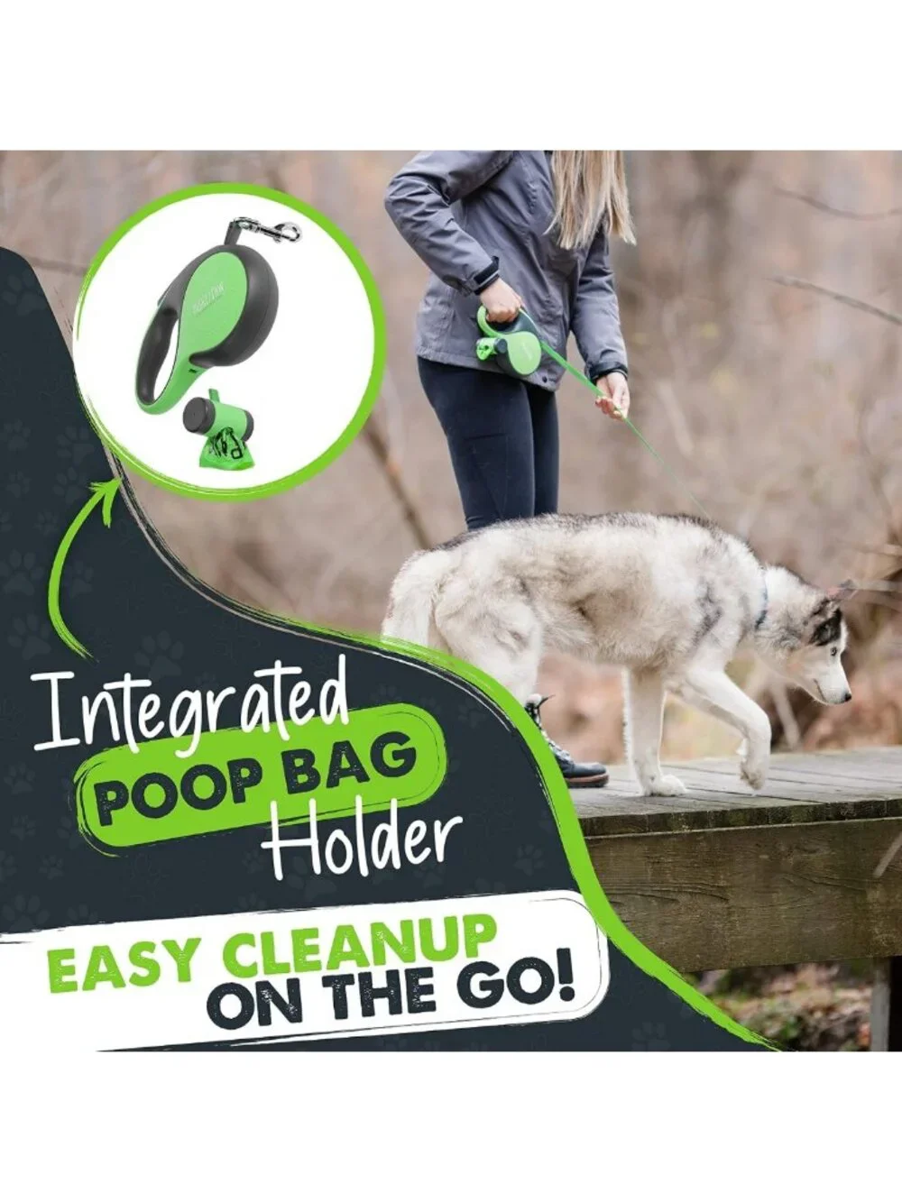 Retractable Dog Leash with Poop Bag Holder - 16 Ft Durable & Comfortable